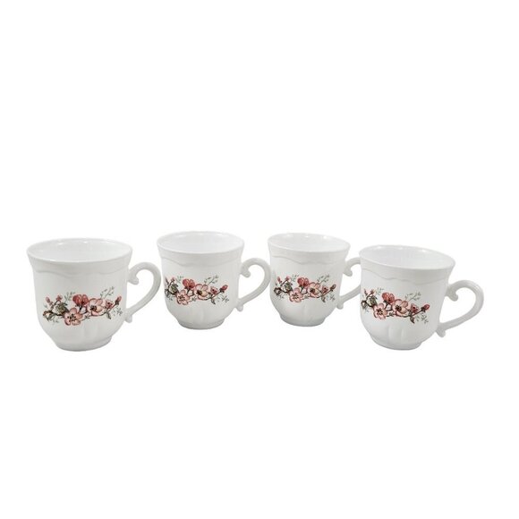 Acropal France White with Floral Accent 6 Oz Coffee Tea Mugs Cups – Set of 4 - Picture 15 of 16
